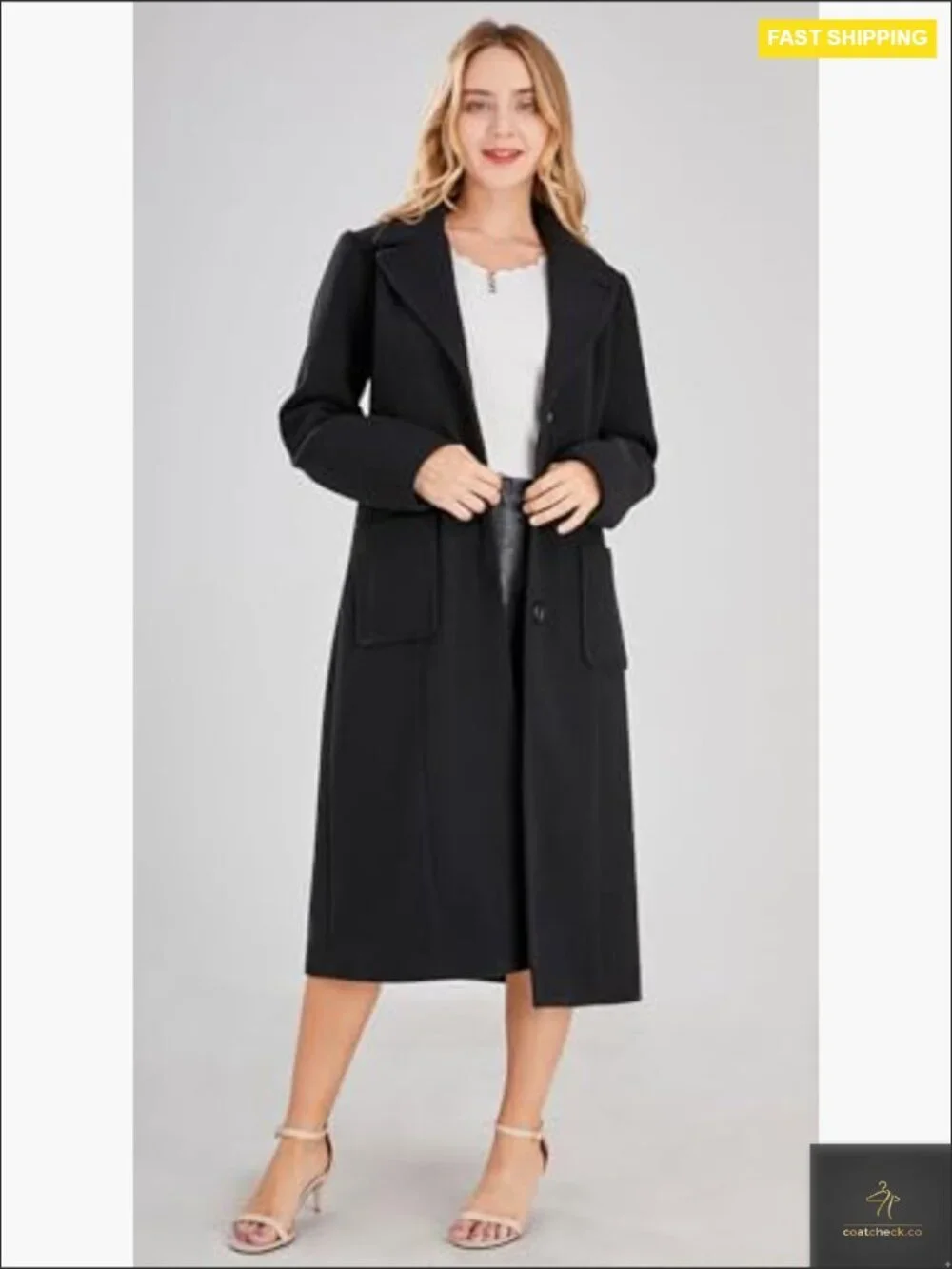 Classic Notch Lapel Wool Blend Overcoat Single Breasted Midi Length